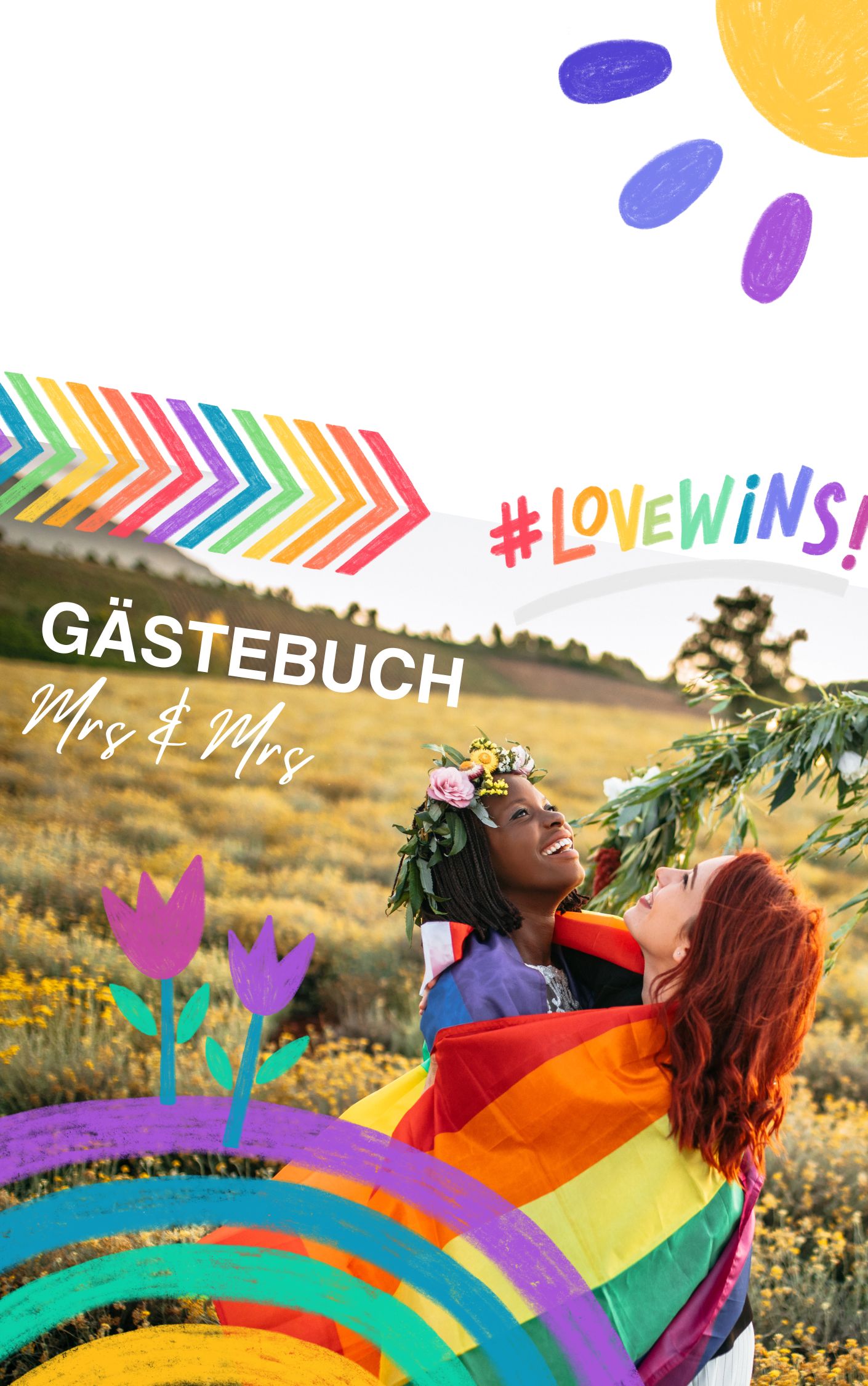 Gaestebuch für gleichgeschlechtliche Hochzeiten in regenbogenfarben