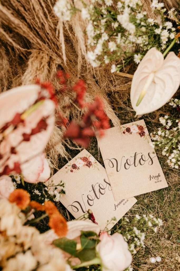 Greeting Cards Beside Flowers